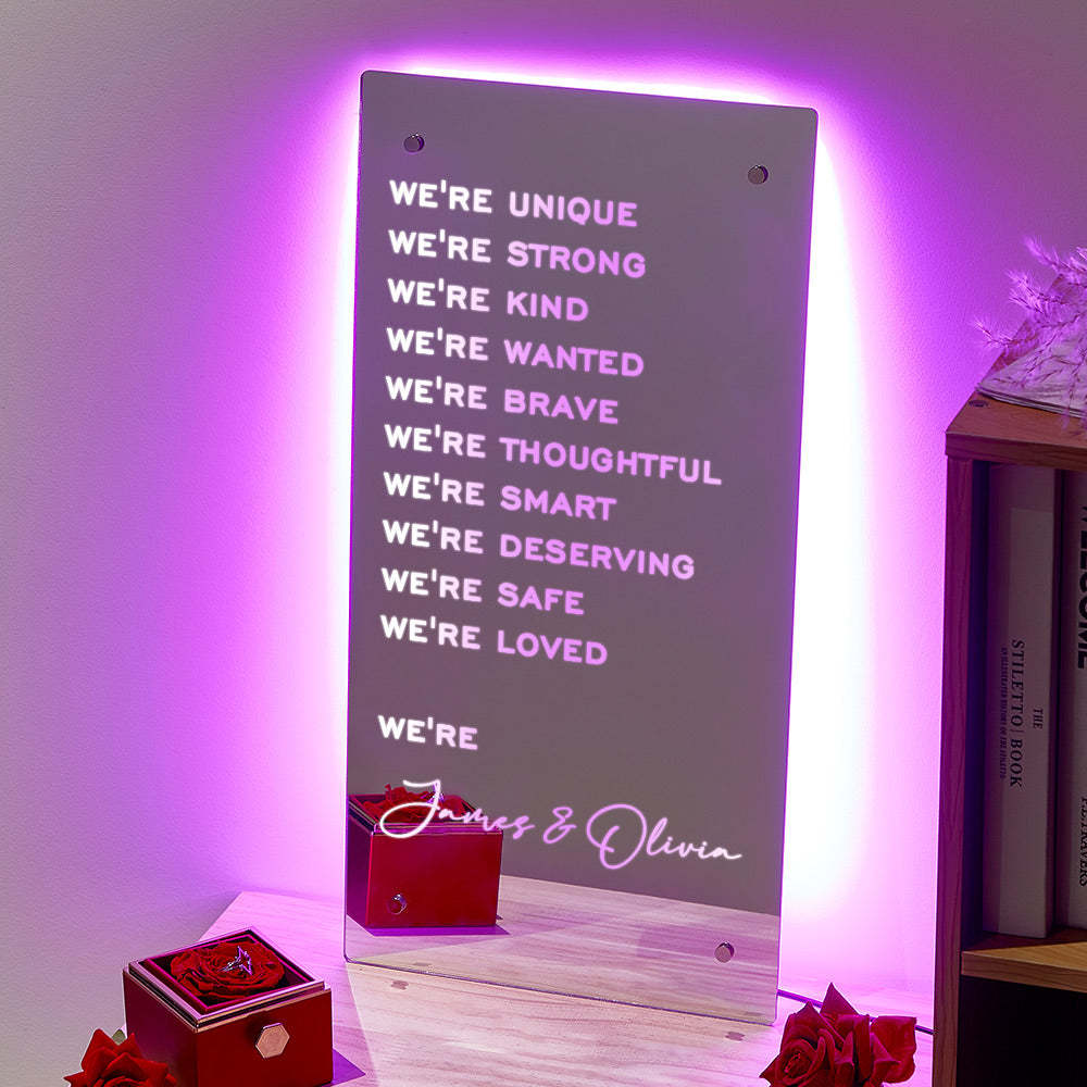 Valentine's Day Gift WE ARE Personalized Name Mirror Light Light Up Colorful Bedroom Lamp Gift for Couple - CustWitUK
