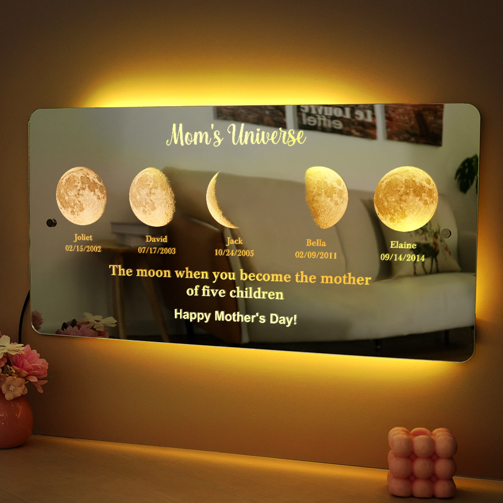 Custom Mom's Universe Led Mirror Light Frame with Text and Date Mother's Day Gifts - CustWitUK