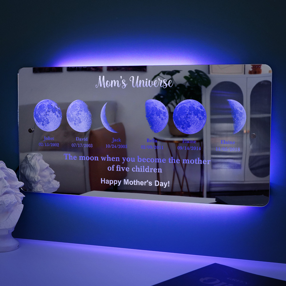 Custom Mom's Universe Led Mirror Light Frame with Text and Date Mother's Day Gifts - CustWitUK