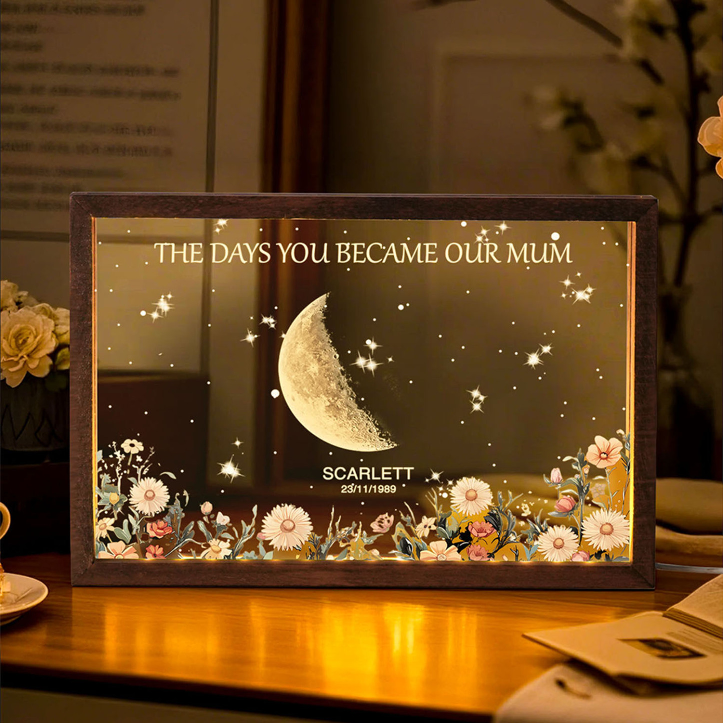 Personalized The Days You Became Our Mum Moon Phase Lightbox Mother's Day GiftsWood Base