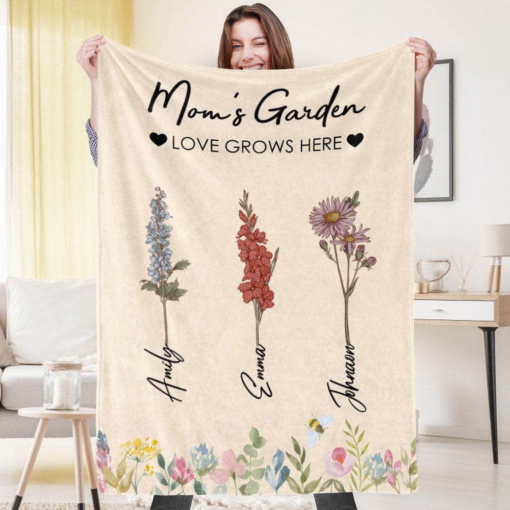 Custom Birthday Flower Blanket Personalized Name Blanket Gift for Grandma Mother's Day Gifts for Mum