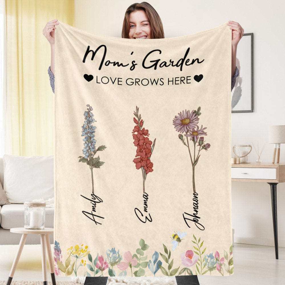 Custom Birthday Flower Blanket Personalized Name Blanket Gift for Grandma - CustWitUK
