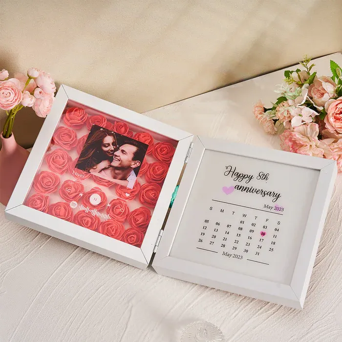Personalized Photo Rose Flower Foldable Frame Custom Music Code Can Play Music Anniversary Gift for Couple - CustWitUK