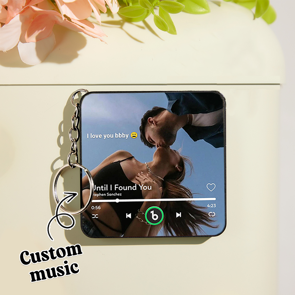 Custom Music Gift Mini Fridge Magnet Keychain Custom Photo Music Box Play Song Valentine Gift For Her Photo Music Magnet Keychain Anniversary Gifts for Couple - CustWitUK