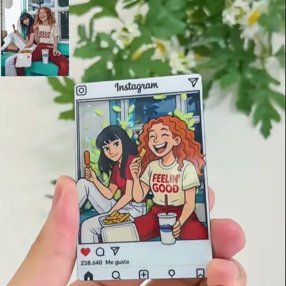 Custom Cartoon Photo Glitter Acrylic Fridge Magnet Instagram Style Personalized Gift - CustWitUK