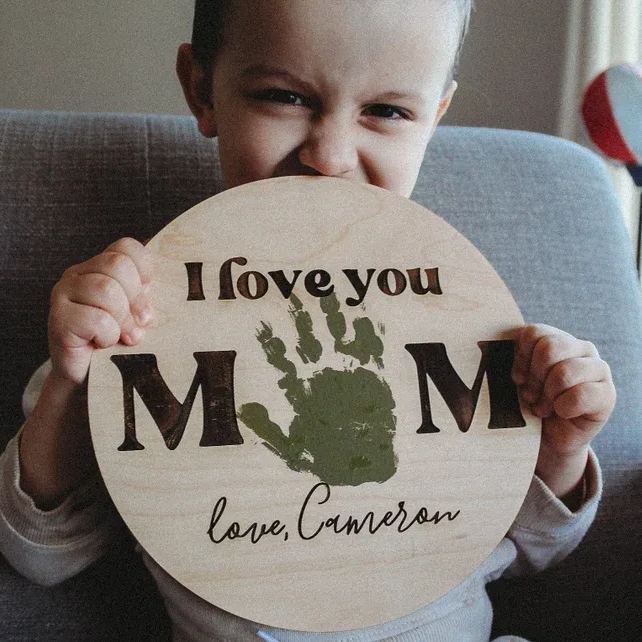 Personalized DIY Handprint 'I Love You Mom' Wood Craft