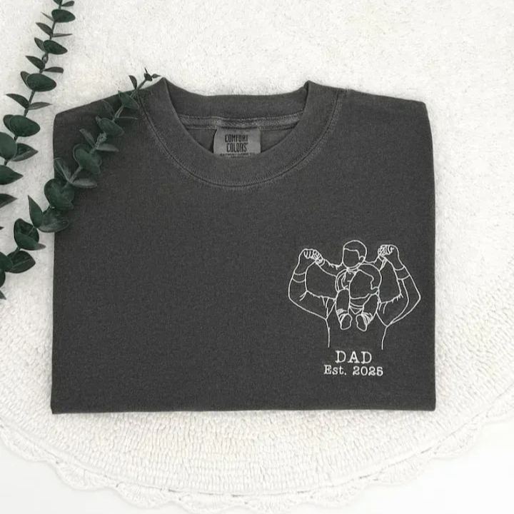 Custom Dad Photo Shirt - Embroidered Dad & Kids Portrait - Personalized Father's Day Keepsake Gift - CustWitUK