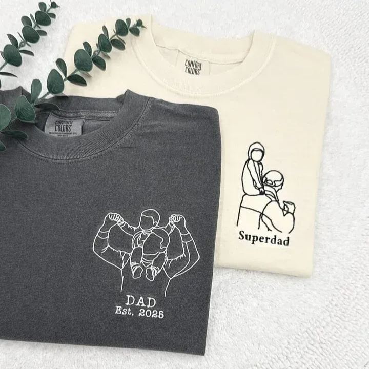 Custom Dad Photo Shirt - Embroidered Dad & Kids Portrait - Personalized Father's Day Keepsake Gift - CustWitUK