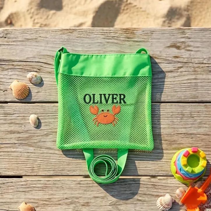 Personalized Embroidered Mesh Beach Bag, Custom Name Shell Collection Tote for Kids, Summer Vacation Birthday Gift,Pool Bag,gift for kid - Get Photo Blanket