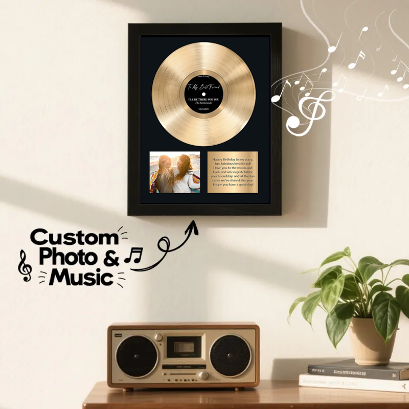 Personalized Golden Record Style Music Decor, Custom Music Photo Name, Custom Photo Music Plaque, Personalized Song Plaque, Click to Play No Phone Needed for Loved Ones - CustWitUK
