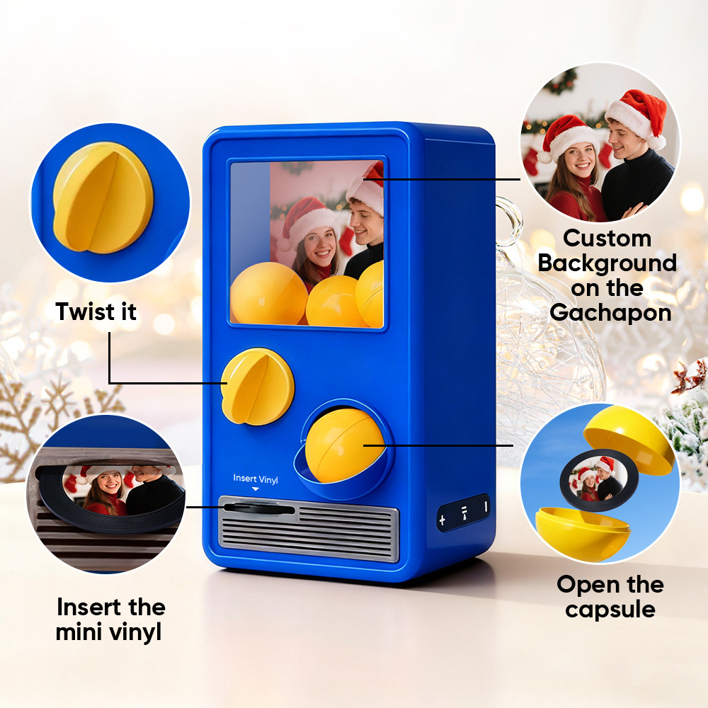 (Pre-Sale, Ships on 25/10) Personalized Music and Photo Music Gachapon Machine Custom Song Mini Record Box Retro Christmas Gifts for Her - CustWitUK