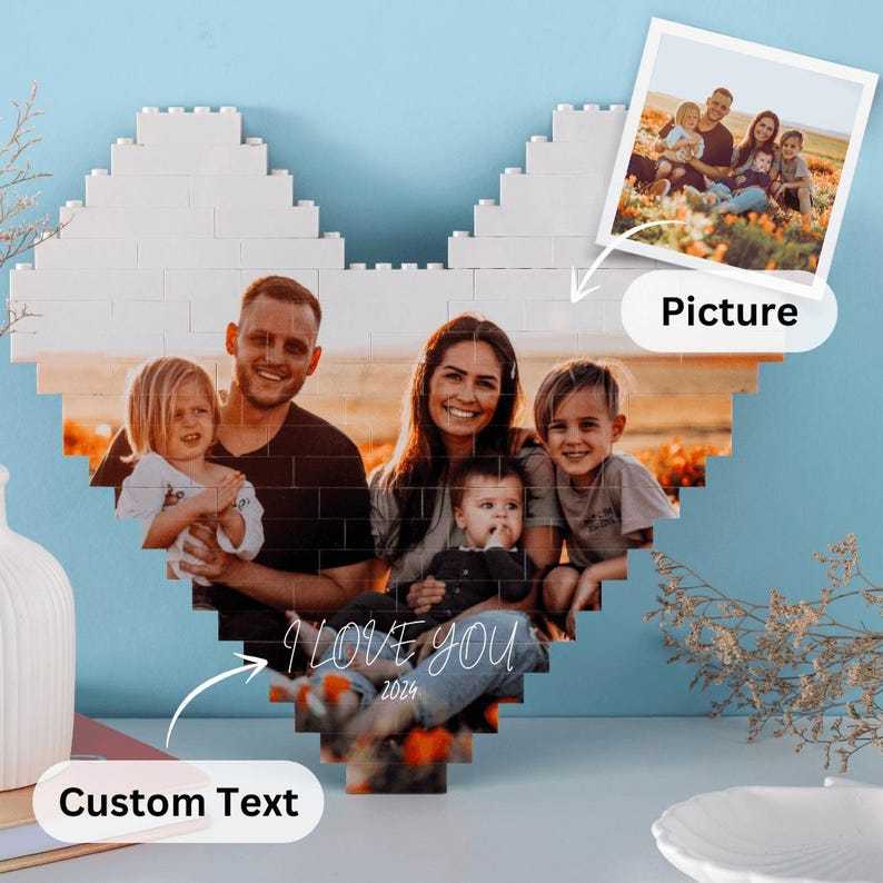 Custom Photo Building Block Heart Shape Building Block Wedding Anniversary Gift Gifts for Him Gifts for Her