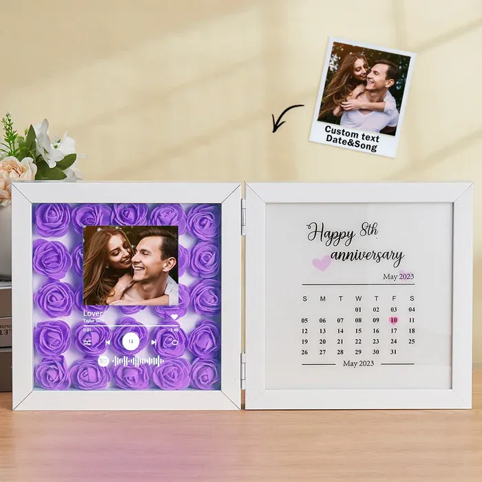 Personalized Photo Rose Flower Foldable Frame Custom Music Code Can Play Music Anniversary Gift for Couple - CustWitUK