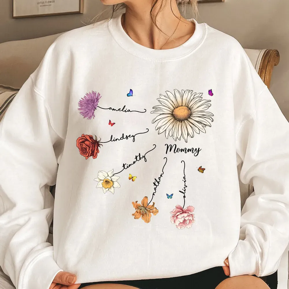 Grandma Mom Birth Flowers Personalized Shirt, Gift for Moms, for Grandmas