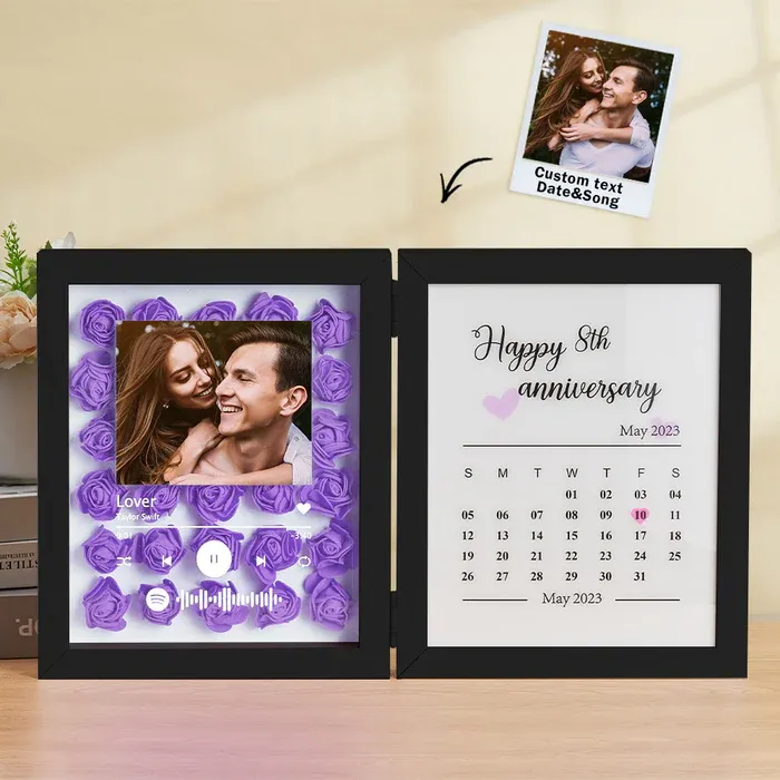 Personalized Photo Rose Flower Foldable Frame Custom Music Code Can Play Music Anniversary Gift for Couple - CustWitUK