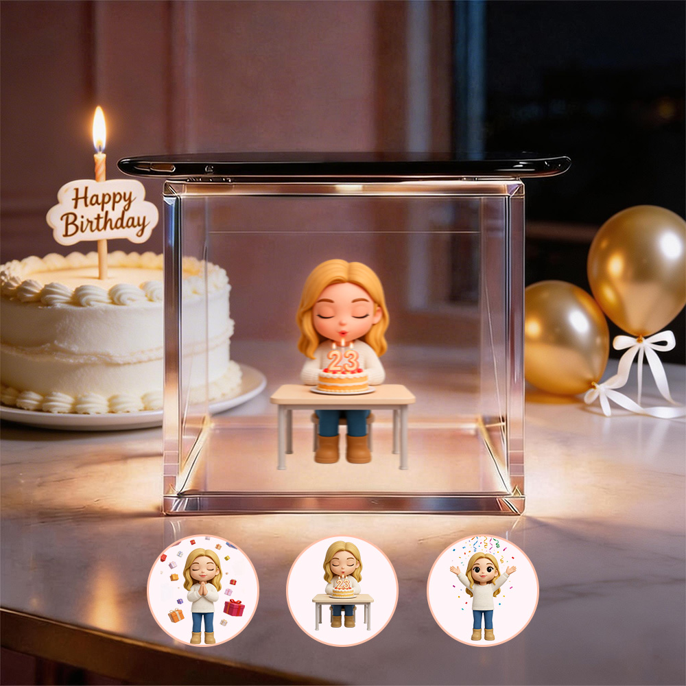 3D Cartoon Birthday Lumina Boxes Hologram Video | High-Transmittance Hologram Material Image Birthday Day Gift