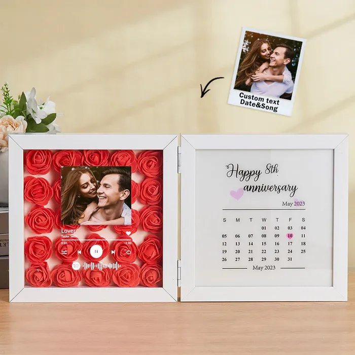 Personalized Photo Rose Flower Foldable Frame Custom Music Code Can Play Music Anniversary Gift for Couple - CustWitUK