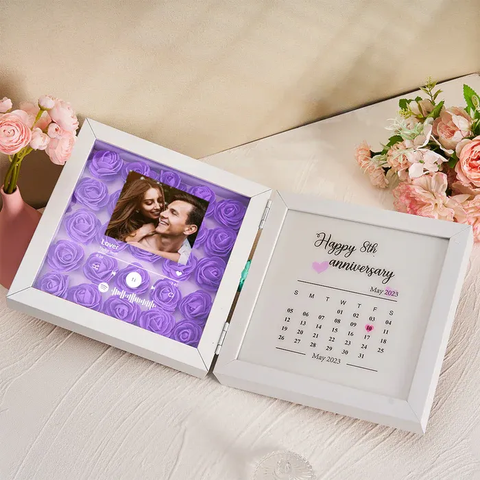 Personalized Photo Rose Flower Foldable Frame Custom Music Code Can Play Music Anniversary Gift for Couple - CustWitUK