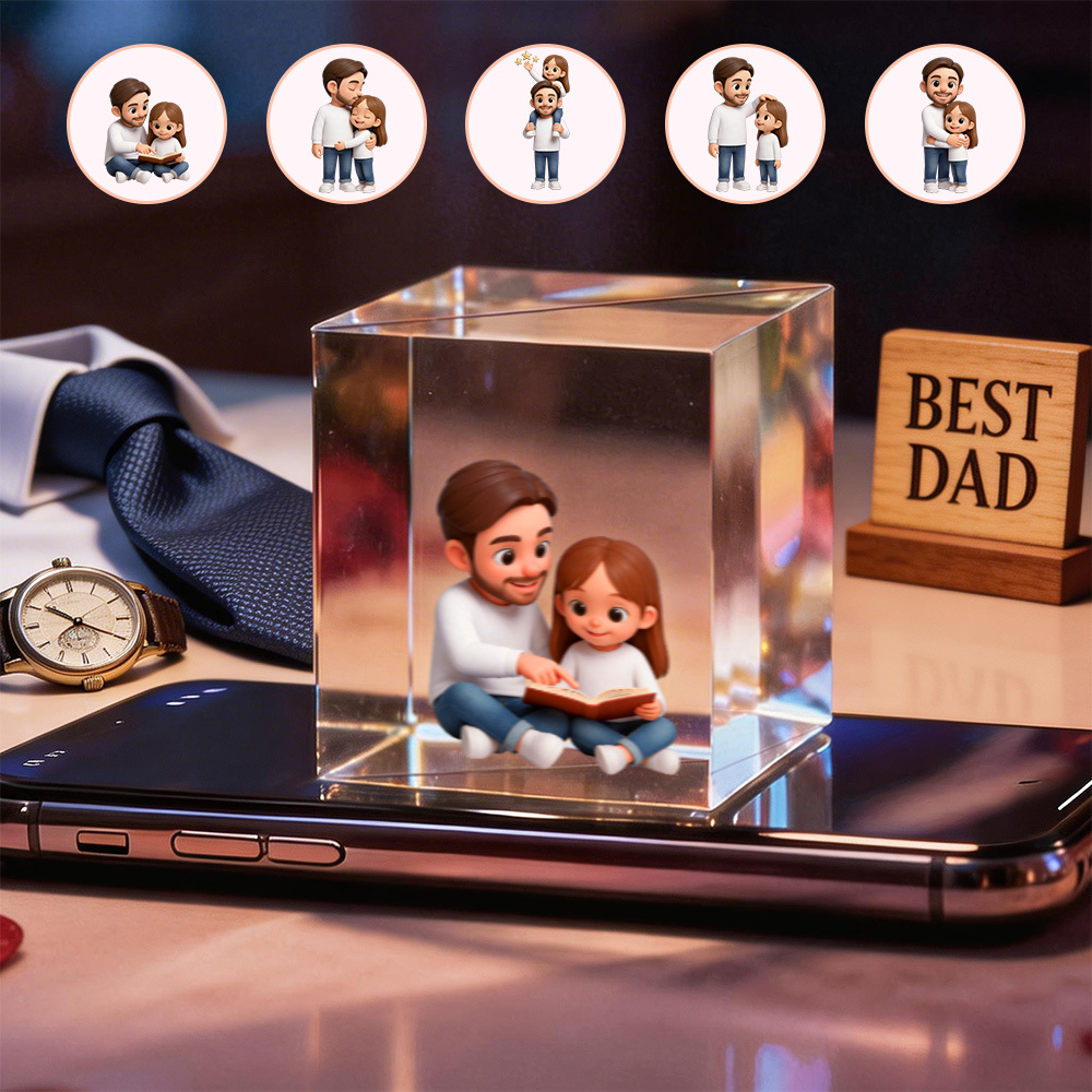 3D Cartoon Double-Person Lumina Boxes Hologram Video | Father's Day High-Transmittance Holographic Material Image Gift