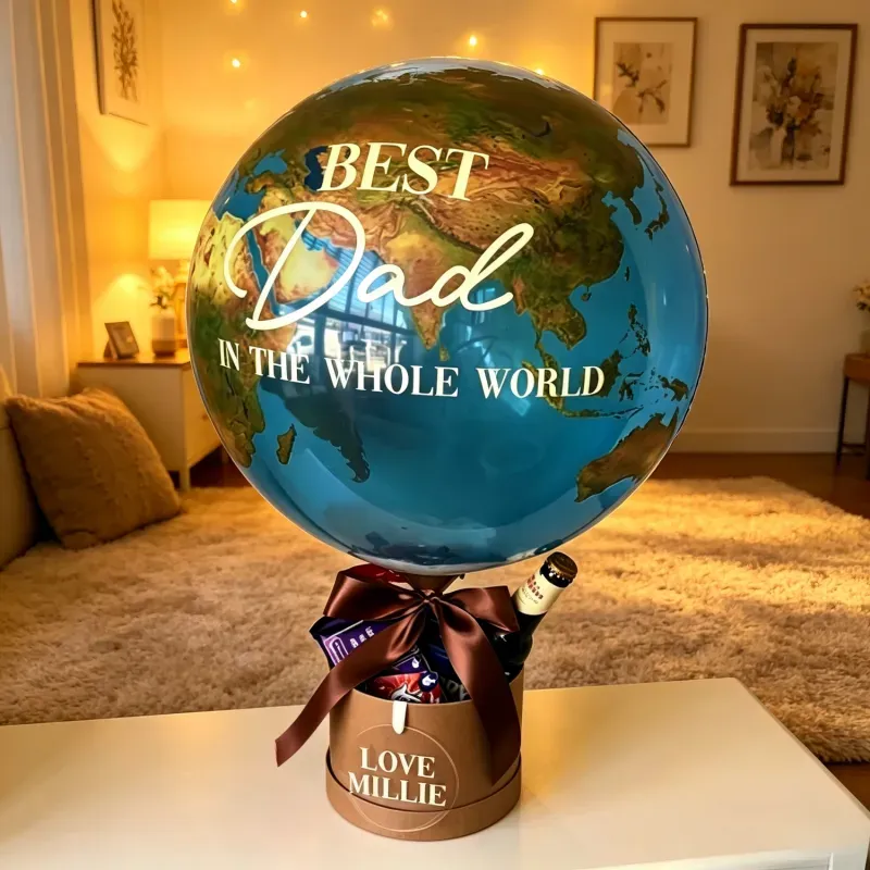Best Dad In The Whole World Balloon Personalized Earth-Shaped Balloon Set Father's Day Gift for Dad or for Grandpa