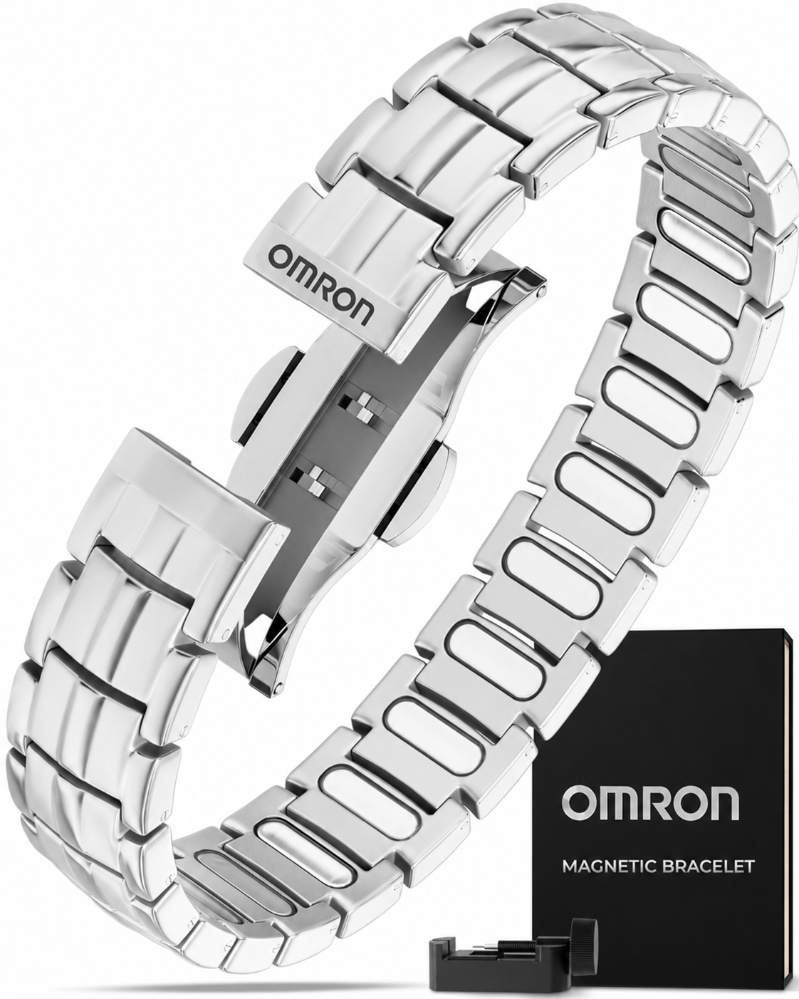 Omron Férfi Mágneses Karkötő - 5x EllipseMAX Erősségű 5000 Gauss Mágnes - Amerikai Design és Szabadalmaztatott - Prémium Titán Férfi Mágneses Karkötő Állítható Hosszban