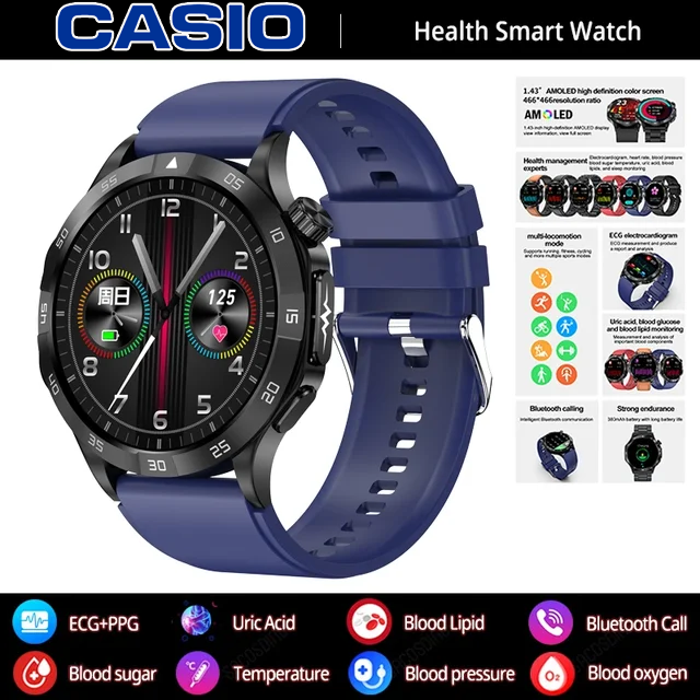 CASIO AI ORVOSI DIAGNOSZTIKÁS OKOSÓRA - 2025 ÚJ VÉRLIPIDEK, HÚGYSAV, VÉRGLUKOZ SZINT - EKG+PPG FITNESZKÖVETŐ