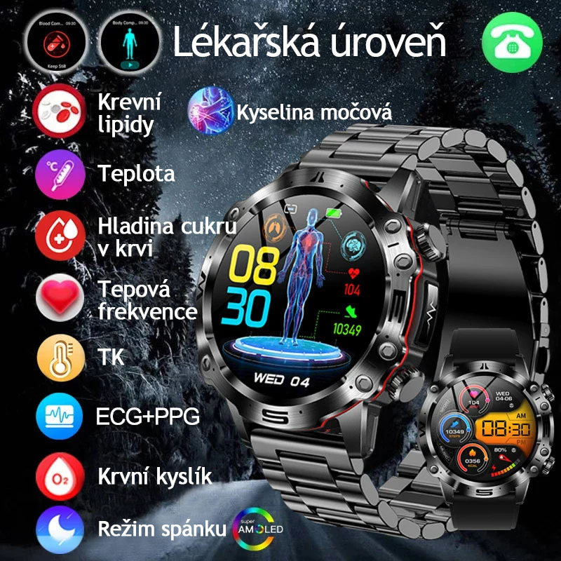 CHYTRÉ HODINKY S AI MEDICÁNSKOU DIAGNOSTIKOU - 2025 NOVÉ HODINKY S MĚŘENÍM KREVNÍCH LIPIDŮ, KYSELINY MOČOVÉ, HLADINY GLUKÓZY V KRVI - EKG+PPG, FITNESS TRACKER