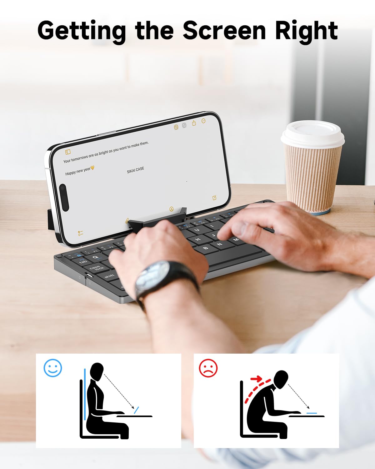 SIKAI CASE Skládací Bluetooth klávesnice s magnetickým držákem, hliníková slitina, mini tichá skládací, přenosná, lehká, cestovní, dobíjecí, kapsa pro tablety, iPady, mobilní telefony, černá