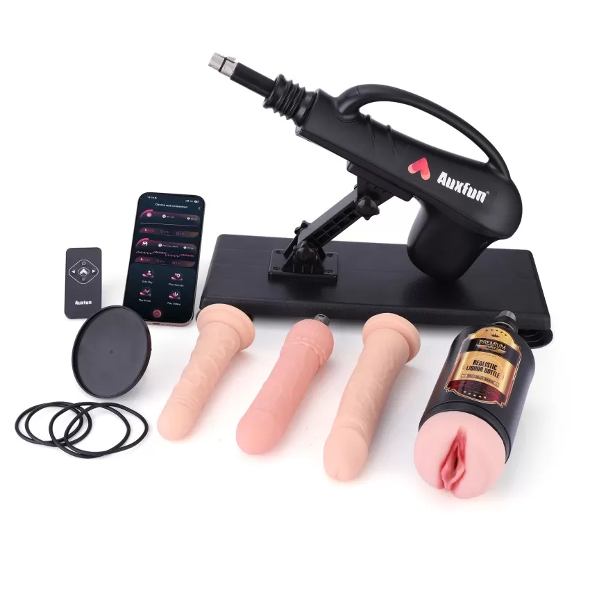 Auxfun Sada sexuálních strojů pro páry, zasouvací dildo, sexuální hračka, zasouvací sexuální stroj s rozhraním 3XLR a aplikací – obsahuje realistické dildo a mužský masturbační náustek.
