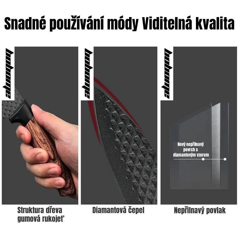 Sada 6 kuchyňských nožů - sada kuchařských nožů s nepřilnavou nerezovou ocelí a ergonomickou dřevěnou rukojetí - kuchyňské nože, blok na nože, dřevo