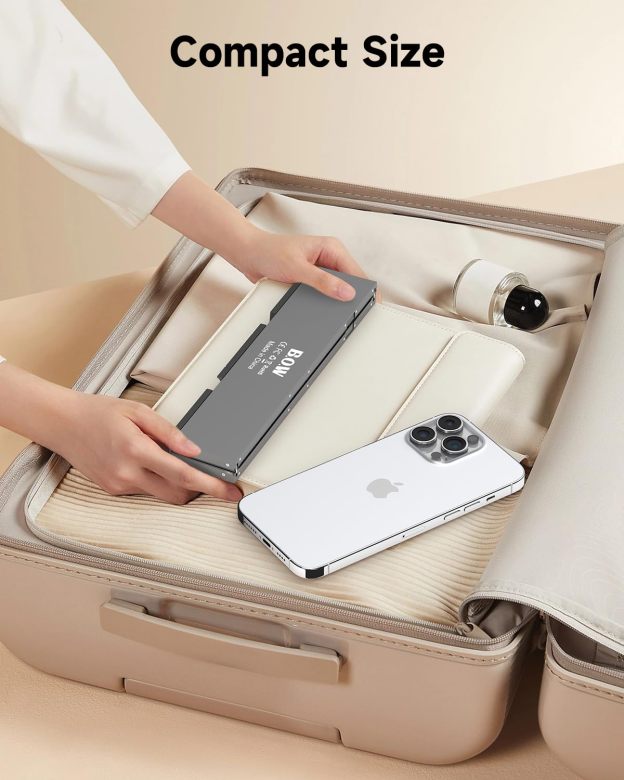 SIKAI CASE Skládací Bluetooth klávesnice s magnetickým držákem, hliníková slitina, mini tichá skládací, přenosná, lehká, cestovní, dobíjecí, kapsa pro tablety, iPady, mobilní telefony, černá