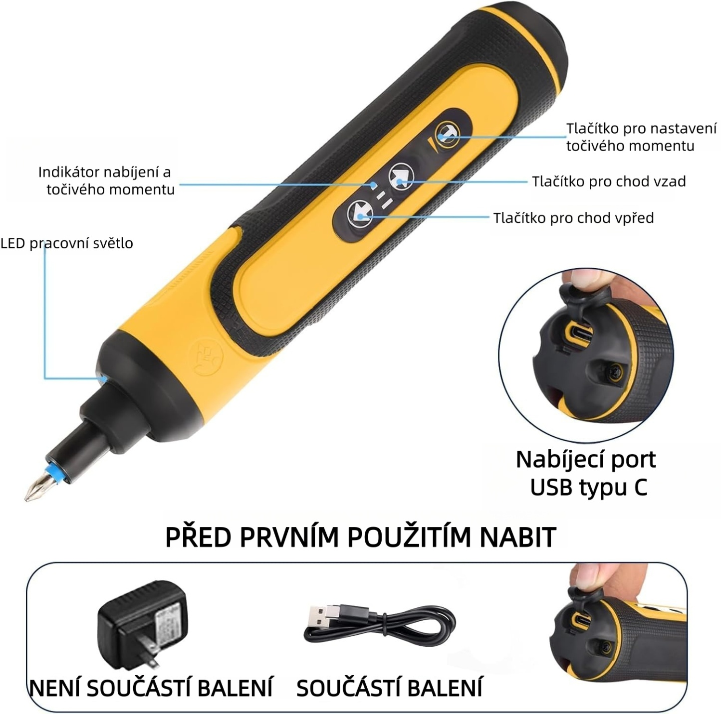 🔧 Dobíjecí elektrický šroubovák 4V s příslušenstvím v kufříku
