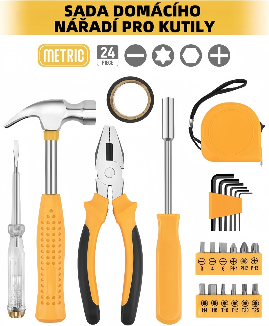 🧰 24dílná sada nářadí pro domácí kutily pro domácnost, kancelář a garáž - Sada malých ručních nástrojů pro všeobecné opravy s úložným pouzdrem