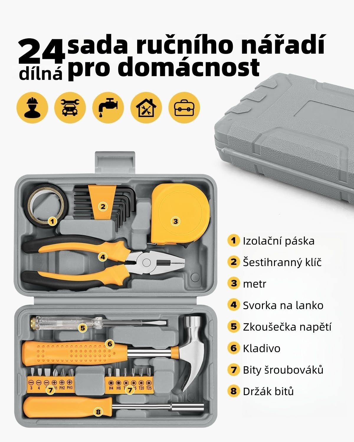 🧰 24dílná sada nářadí pro domácí kutily pro domácnost, kancelář a garáž - Sada malých ručních nástrojů pro všeobecné opravy s úložným pouzdrem