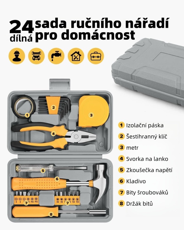 🧰 24dílná sada nářadí pro domácí kutily pro domácnost, kancelář a garáž - Sada malých ručních nástrojů pro všeobecné opravy s úložným pouzdrem