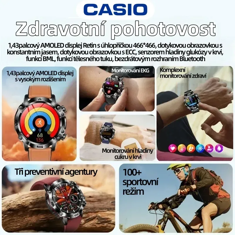 ⌚ℂ𝕒𝕤𝕚𝕠 chytré hodinky s AI diagnostikou. Měření lipidů, kyseliny močové, glukózy, EKG+PPG, fitness tracker.