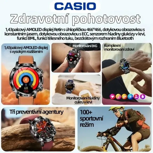 ⌚ℂ𝕒𝕤𝕚𝕠 chytré hodinky s AI diagnostikou. Měření lipidů, kyseliny močové, glukózy, EKG+PPG, fitness tracker.