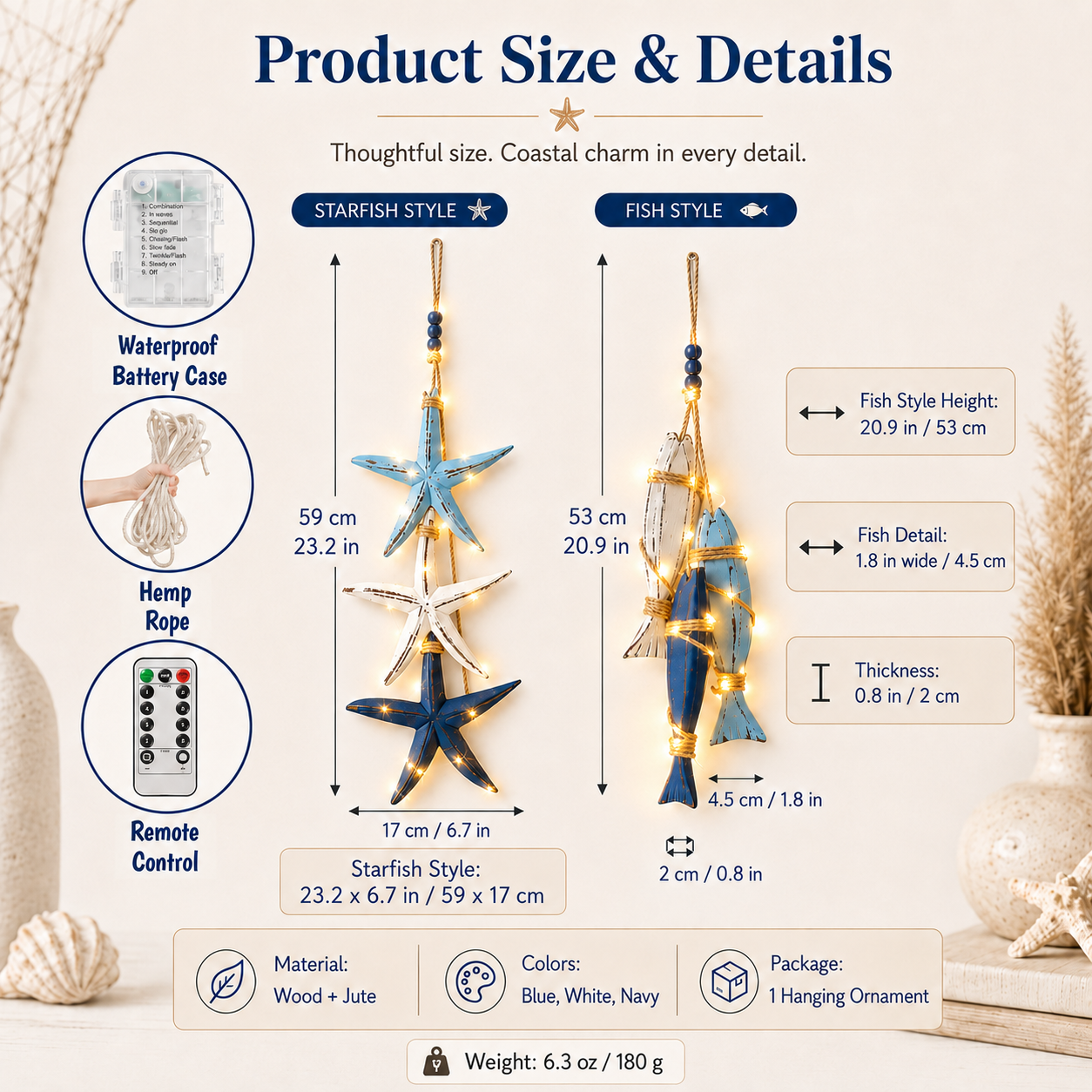⭐2026 HOT SALE🐟🌊Lighted Coastal Wooden Starfish & Fish Hanging Decor
