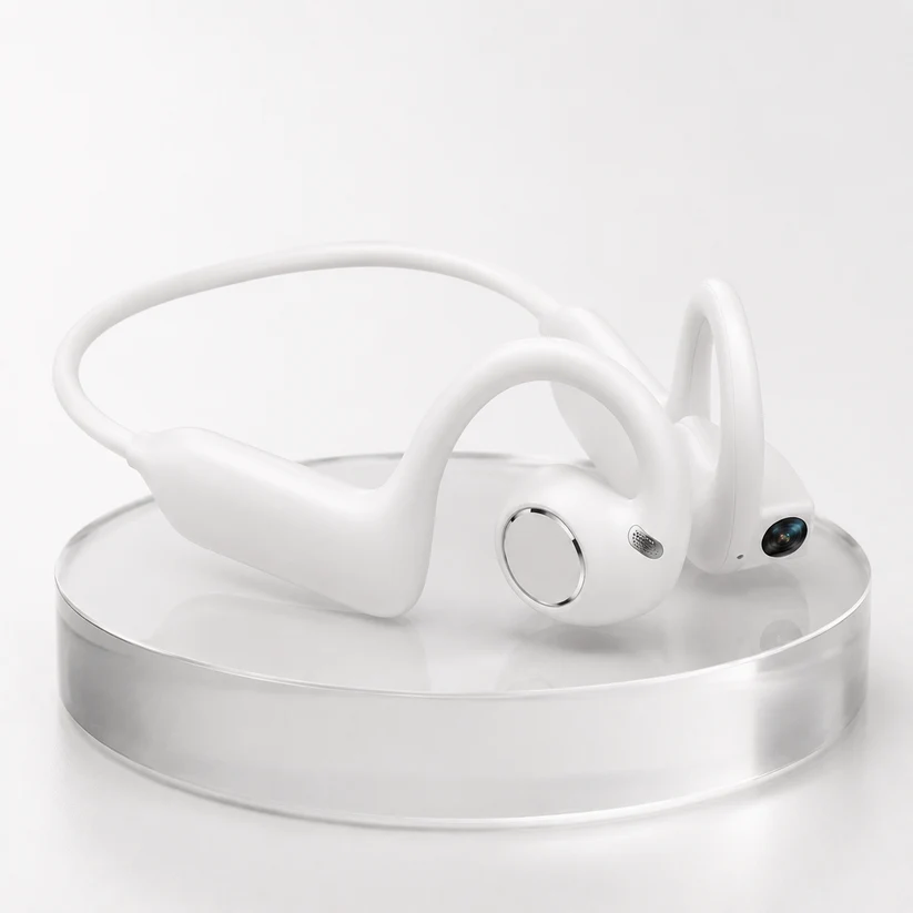 👂8MP Smart Camera Open-Ear Headset – EIS Video, AI Assistance & 12H Battery