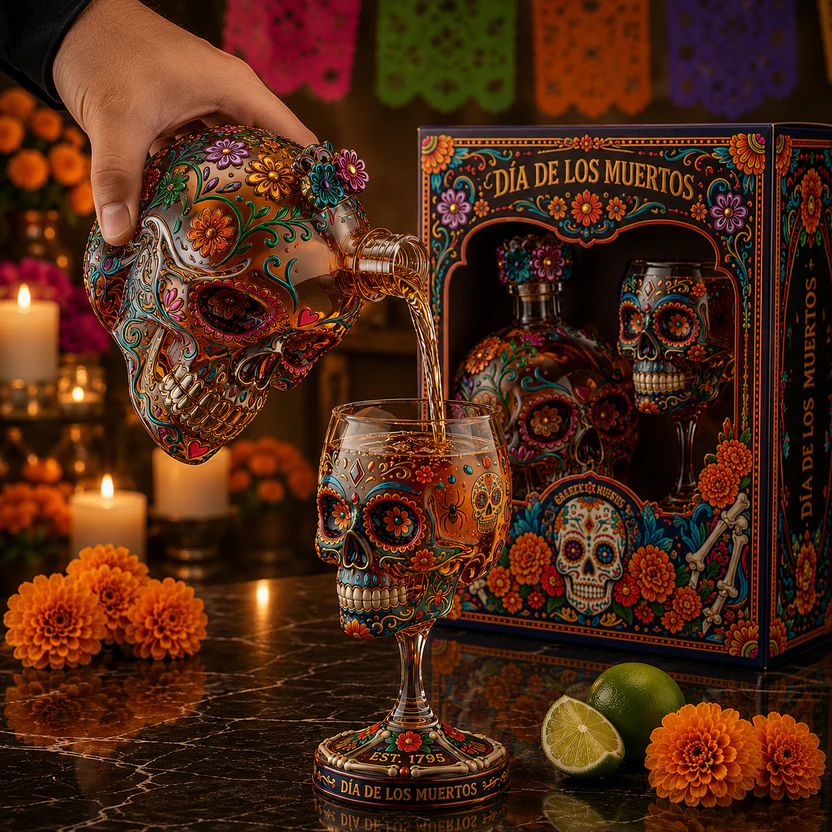 💀 Day of the Dead Skull Decanter Set™ – FREE Matching Goblet While Supplies Last💋