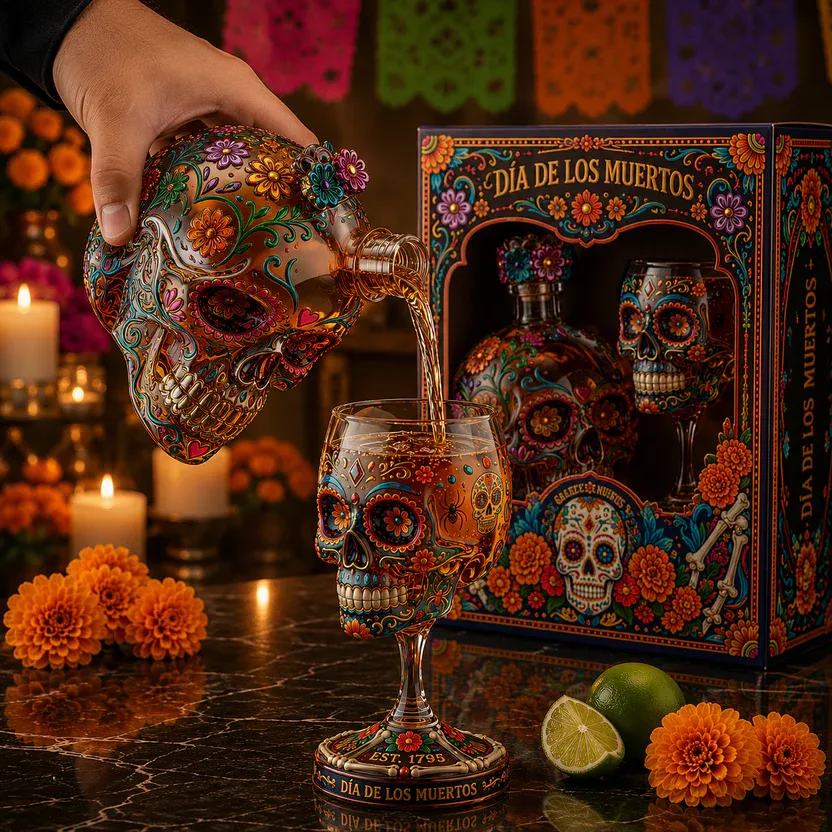💀 Day of the Dead Skull Decanter Set™ – FREE Matching Goblet While Supplies Last💋