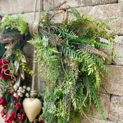 Farmhouse Valentine Heart Wreath with Gold Heart Bells, Red Roses & Berry Greenery (18" x 25")