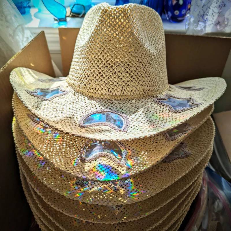 🌞Summer Hot Sale 49% OFF🤠Suncatcher Cowgirl Straw Prism Hat✨Make Rainbows Anytime, Anywhere!