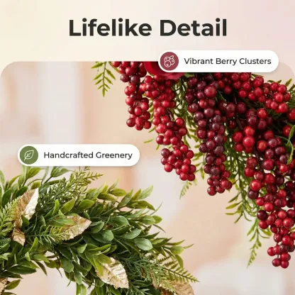 Farmhouse Valentine Heart Wreath with Gold Heart Bells, Red Roses & Berry Greenery (18" x 25")