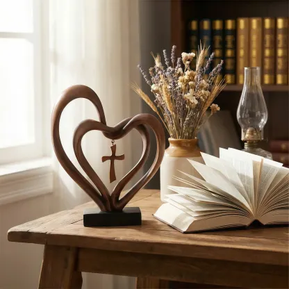 Marriage Takes Three – Entwined Heart & Cross Christian Wedding Sculpture