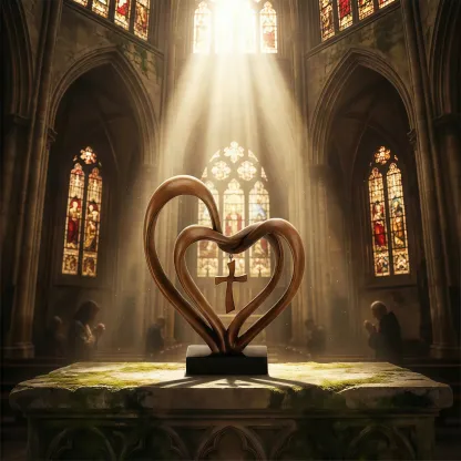 Marriage Takes Three – Entwined Heart & Cross Christian Wedding Sculpture