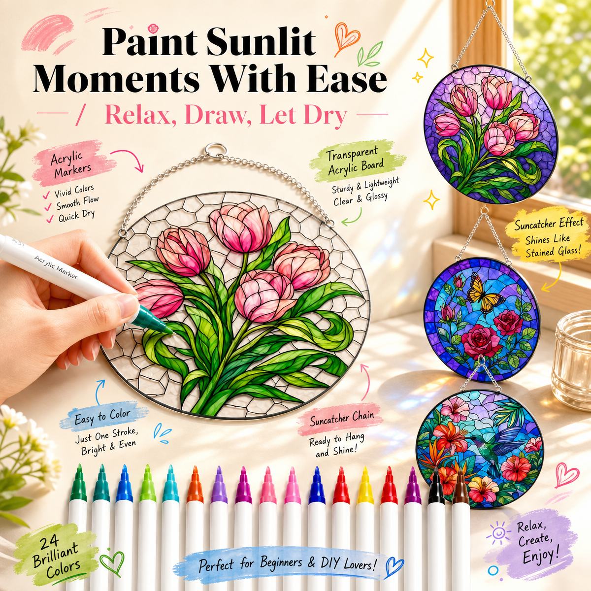 Kit De Decoración Colgante De Acrílico Con Vidrieras DIY, Sin Hornear, De Secado Rápido, Regalo Artesanal Para Padres E Hijos