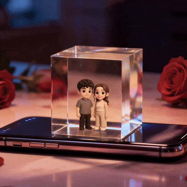 Vídeo Holográfico De Pareja De Dibujos Animados En 3d Con Lumina Boxes | Imagen Holográfica De Alta Transmitancia Para Regalo De San Valentín - CustWitES