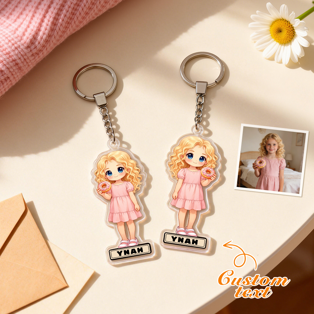Llavero Acrílico Chibi con Nombre – Personaje de Foto Personalizado