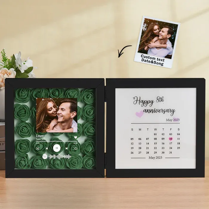 Personalized Photo Rose Flower Foldable Frame Custom Music Code Can Play Music Anniversary Gift for Couple - CustWitUK